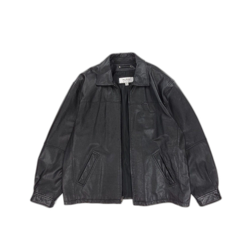 WILSONS Leather Bomber Flight Jacket Black Minimal Quiet Luxury 90s Y2k Biker XL